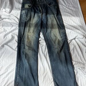 Men's Distressed Dark Wash Straight Jeans